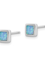 Sterling Silver Square Synthetic Opal Stud Earrings 6mm
