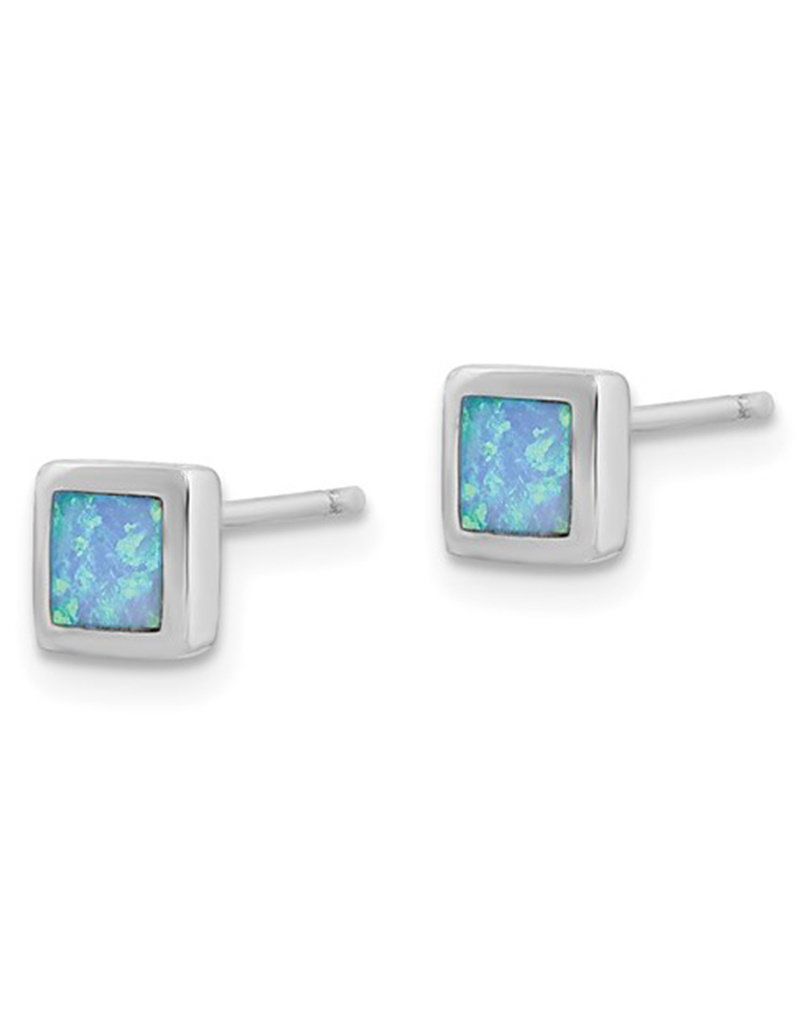 Sterling Silver Square Synthetic Opal Stud Earrings 6mm