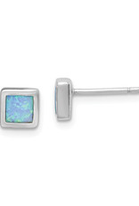 Sterling Silver Square Synthetic Opal Stud Earrings 6mm