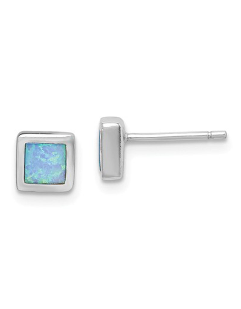 Sterling Silver Square Synthetic Opal Stud Earrings 6mm