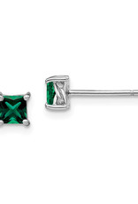 Sterling Silver Square Emerald (Lab) Stud Earrings 4mm