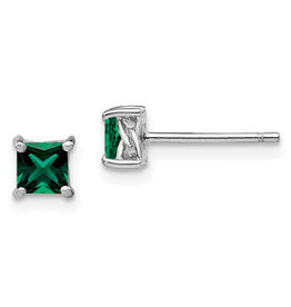 Emerald (Lab) Stud Earrings 4mm