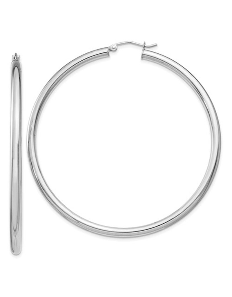 Sterling Silver 3mm Wide Hoop Earrings 60mm