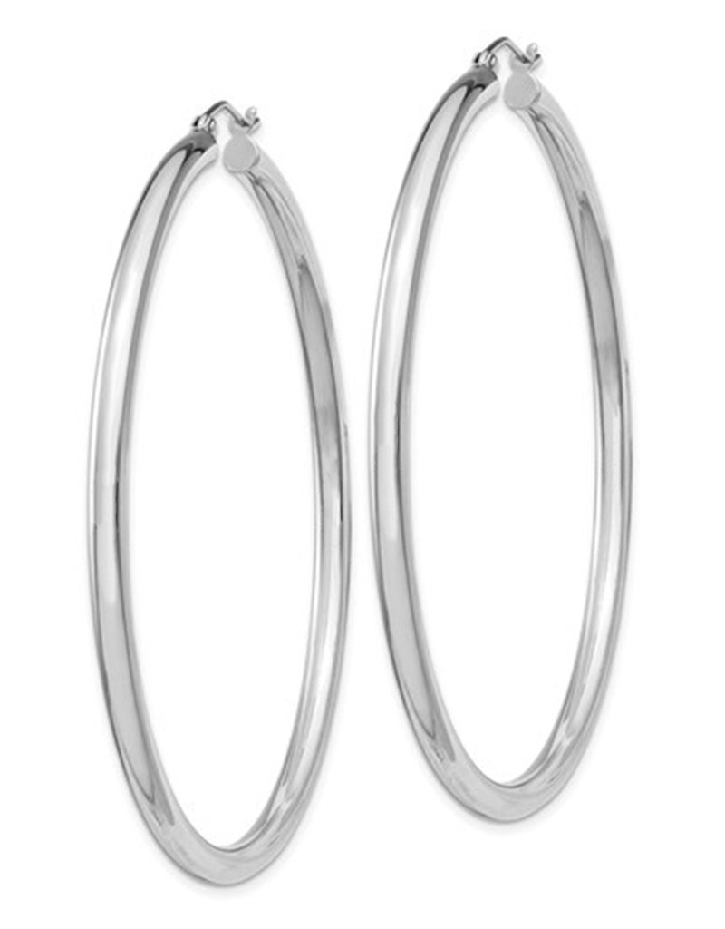 Sterling Silver 3mm Wide Hoop Earrings 60mm