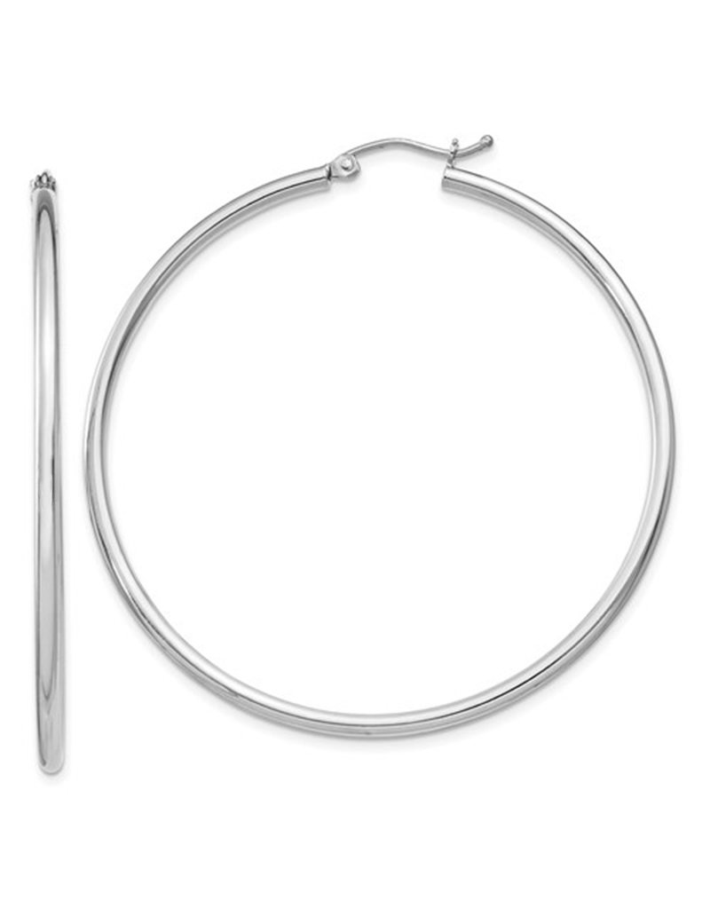 Sterling Silver 2mm Wide Hoop Earrings 50mm