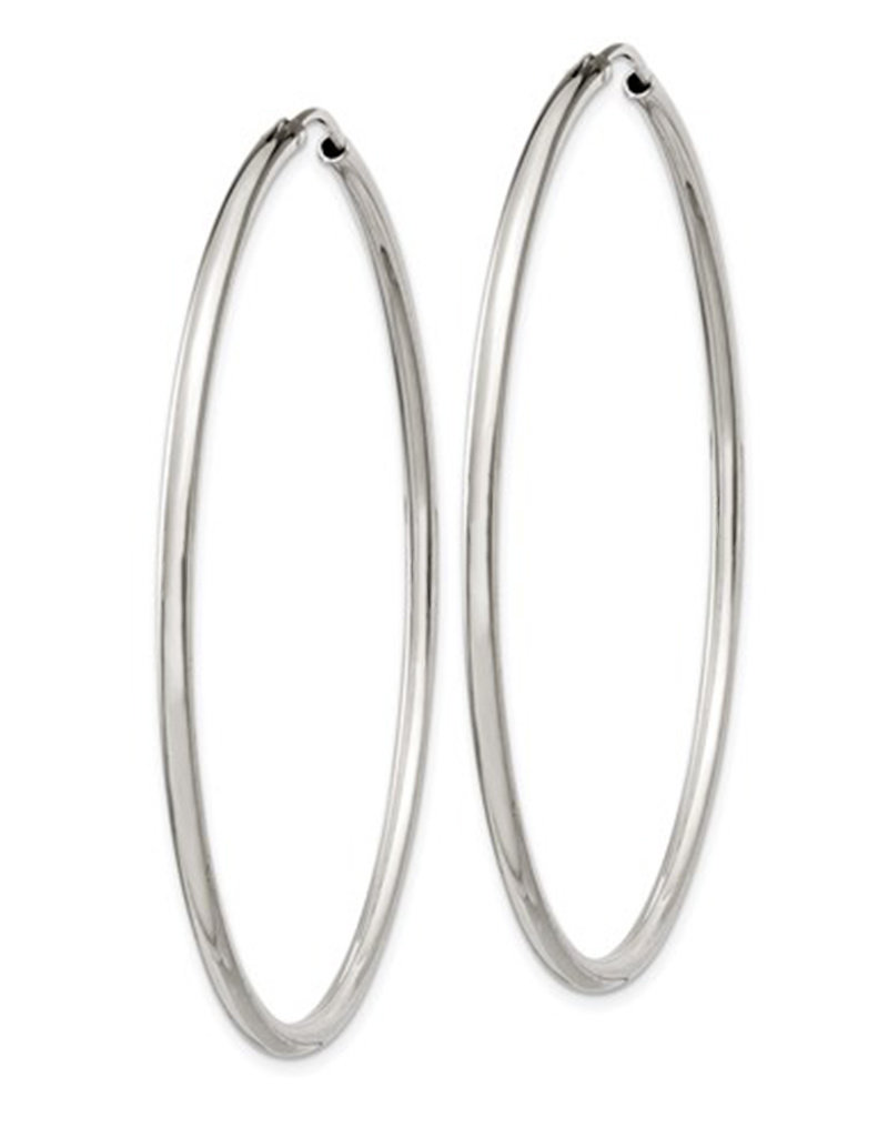 Sterling Silver 2mm Wide Endless Hoop Earrings 55mm