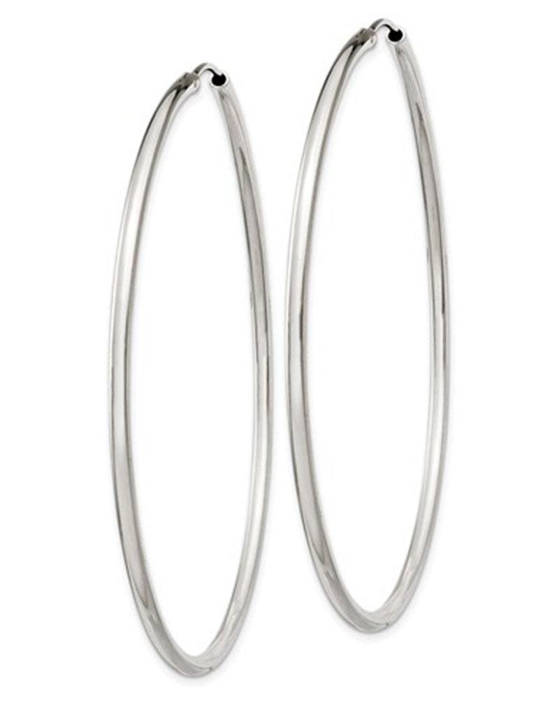 Sterling Silver 2mm Wide Endless Hoop Earrings 60mm