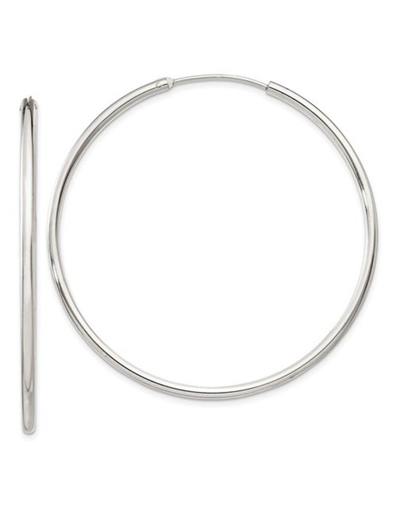 Sterling Silver 2mm Wide Endless Hoop Earrings 50mm