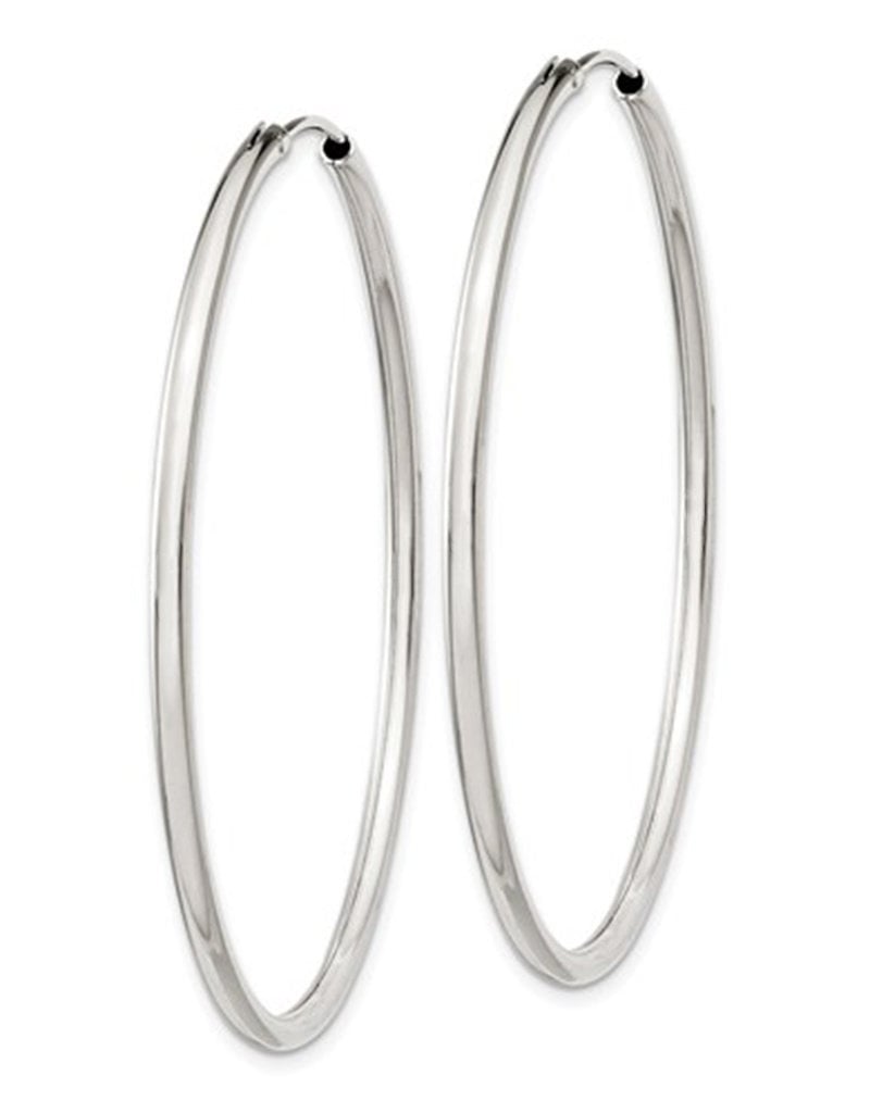 Sterling Silver 2mm Wide Endless Hoop Earrings 50mm