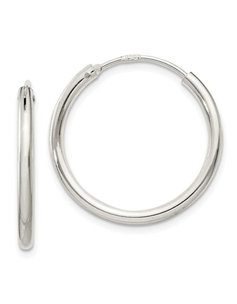 Sterling Silver 2mm Wide Endless Hoop Earrings 22mm