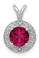 Sterling Silver Round Ruby and Diamond Necklace 18"