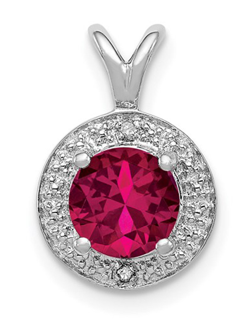 Sterling Silver Round Ruby and Diamond Necklace 18"