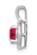 Sterling Silver Round Ruby and Diamond Necklace 18"