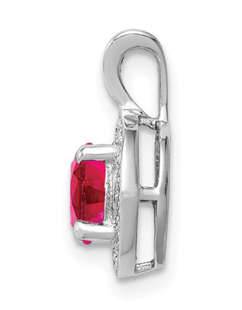 Sterling Silver Round Ruby and Diamond Necklace 18"