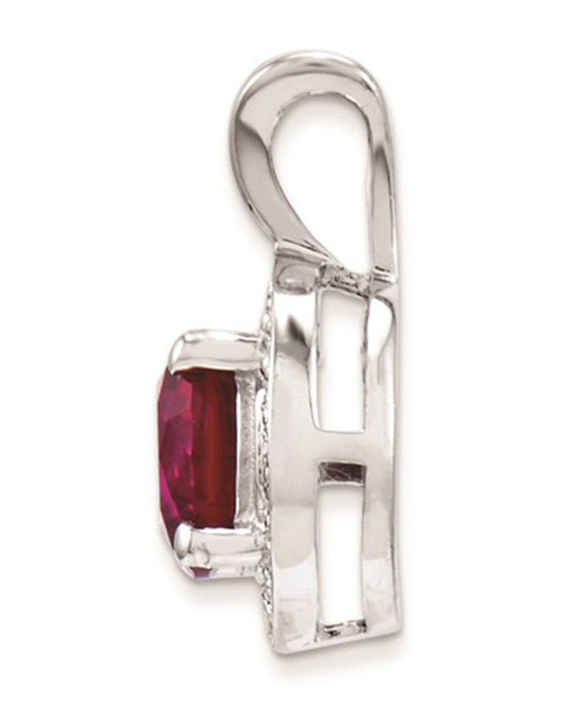 Sterling Silver Round Ruby and Diamond Necklace 18"