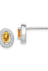 Sterling Silver Oval November CZ Stud Earrings