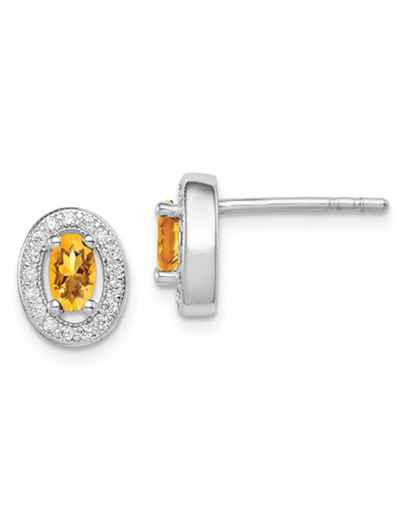 Sterling Silver Oval November CZ Stud Earrings