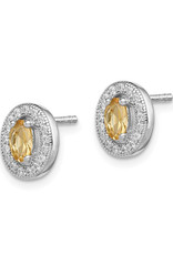 Sterling Silver Oval November CZ Stud Earrings