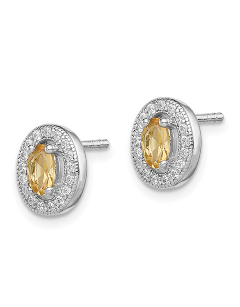 Sterling Silver Oval November CZ Stud Earrings