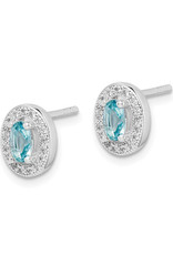 Sterling Silver Oval March CZ Stud Earrings
