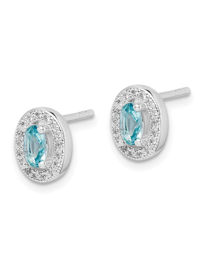 Sterling Silver Oval March CZ Stud Earrings