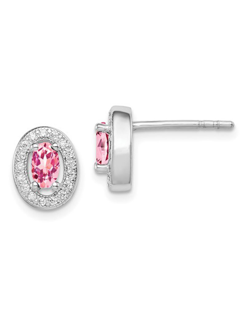 Sterling Silver Oval October CZ Stud Earrings