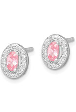 Sterling Silver Oval October CZ Stud Earrings