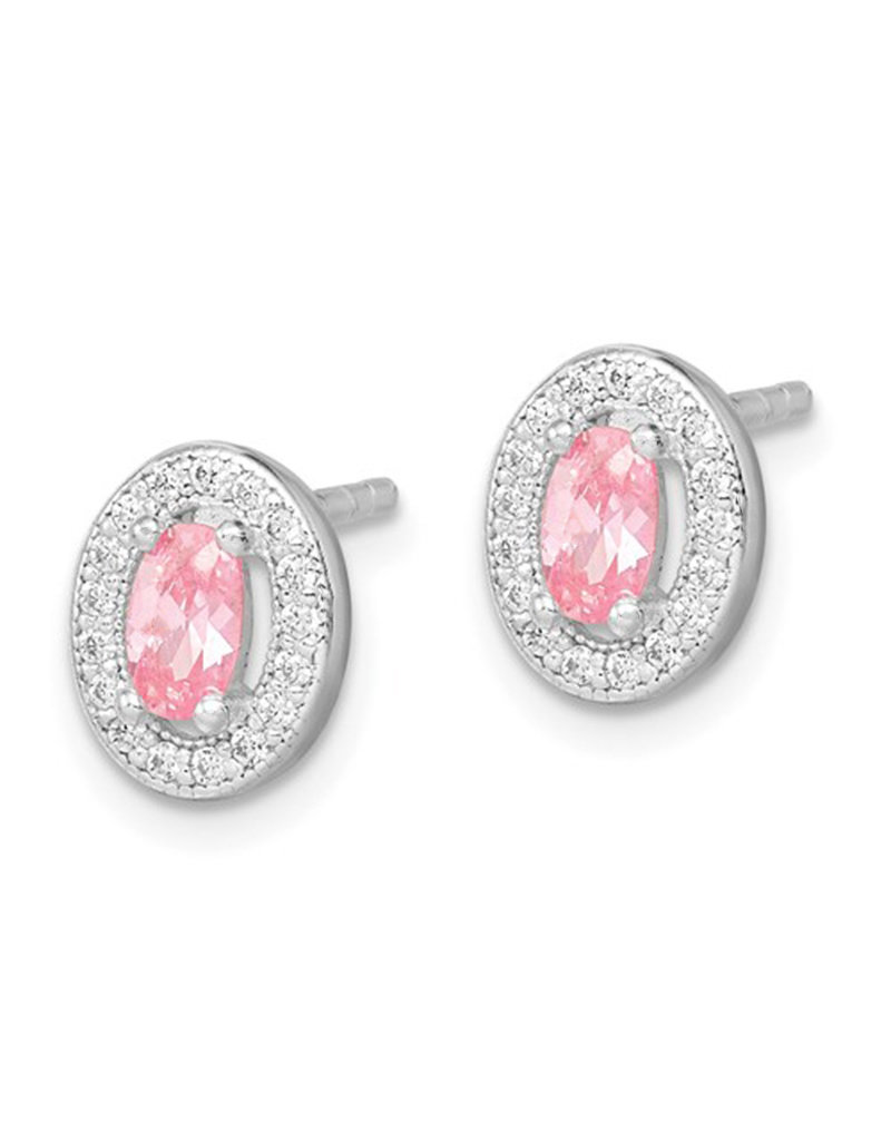 Sterling Silver Oval October CZ Stud Earrings