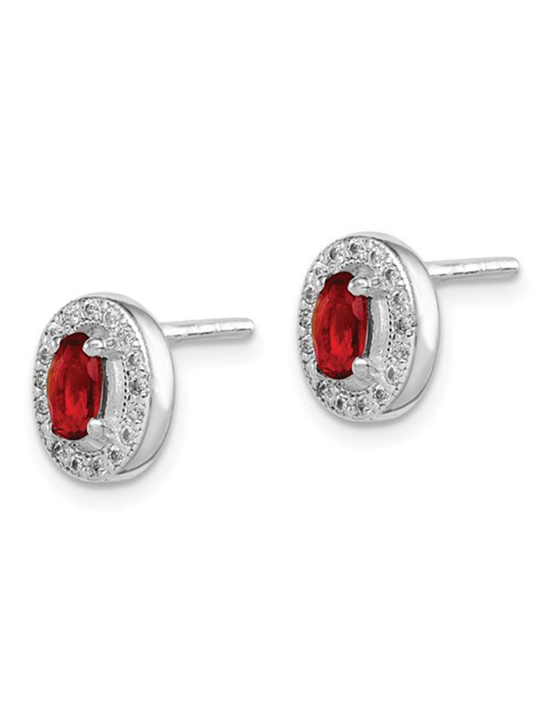 Sterling Silver Oval July CZ Stud Earrings