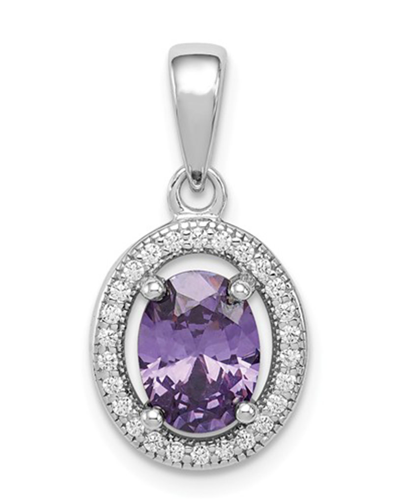 Oval Purple CZ Necklace 18"