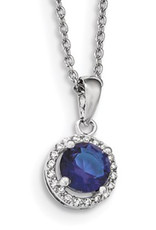 Sterling Silver Round Blue CZ Necklace 16"+2" Extender