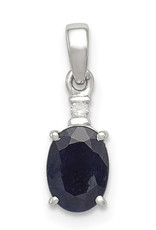 Sterling Silver Oval Sapphire and Diamond Necklace 18"