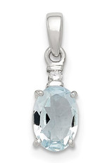 Sterling Silver Oval Aquamarine and Diamond Necklace 18"