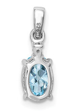 Sterling Silver Oval Aquamarine and Diamond Necklace 18"