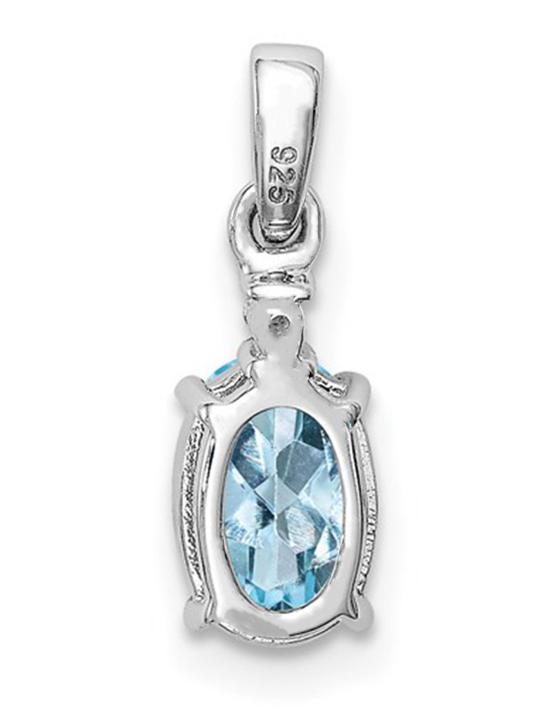 Sterling Silver Oval Aquamarine and Diamond Necklace 18"