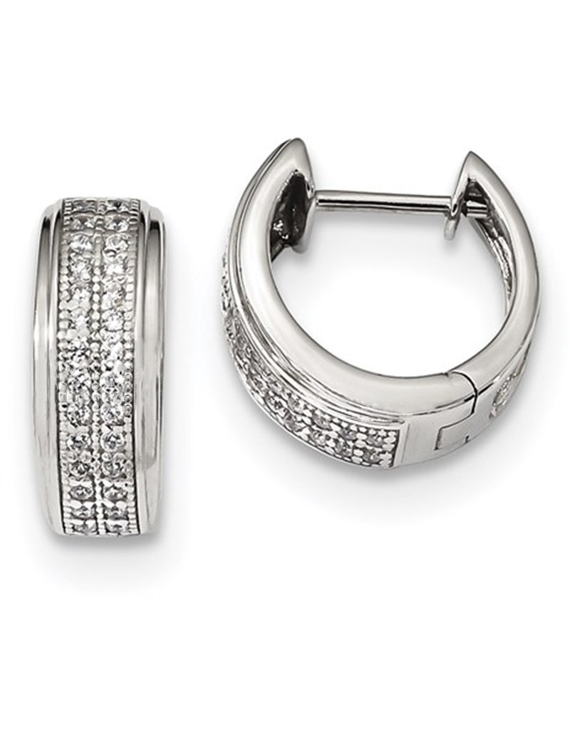 Sterling Silver Pave CZ Huggie Earrings 14mm