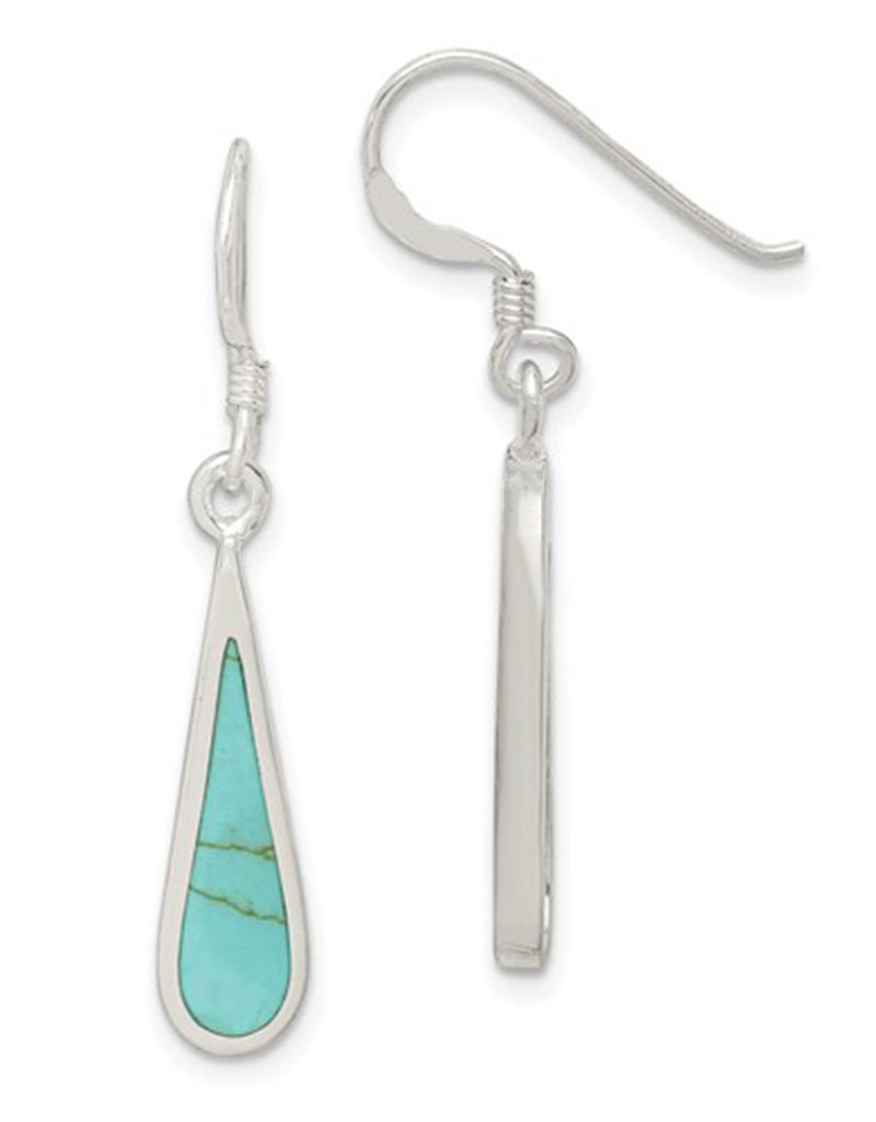 Sterling Silver Synthetic Turquoise Teardrop Earrings 20mm