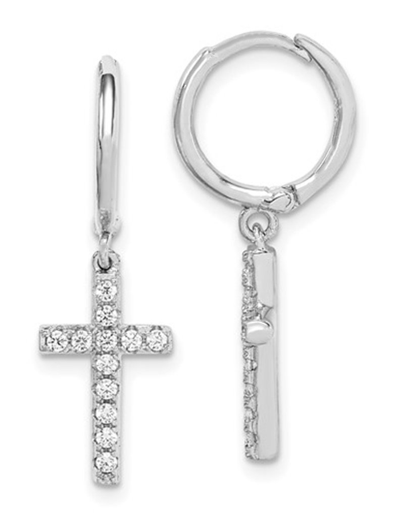 Sterling Silver CZ Cross Huggie Earrings