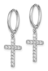 Sterling Silver CZ Cross Huggie Earrings