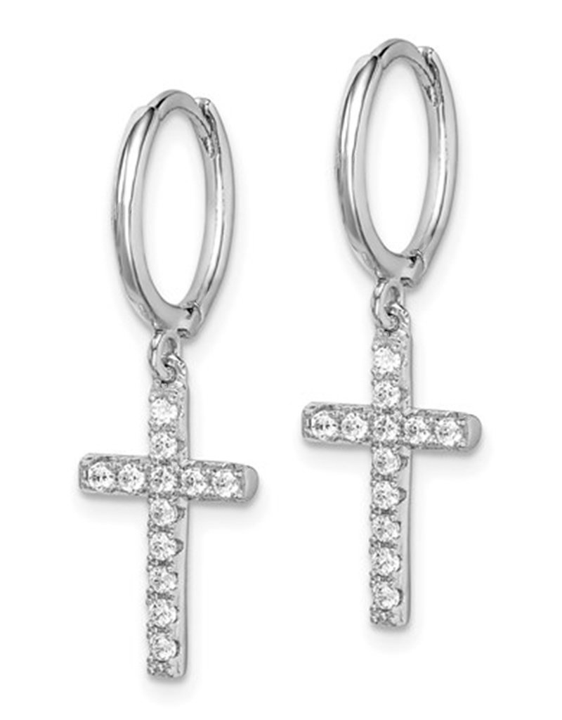 Sterling Silver CZ Cross Huggie Earrings