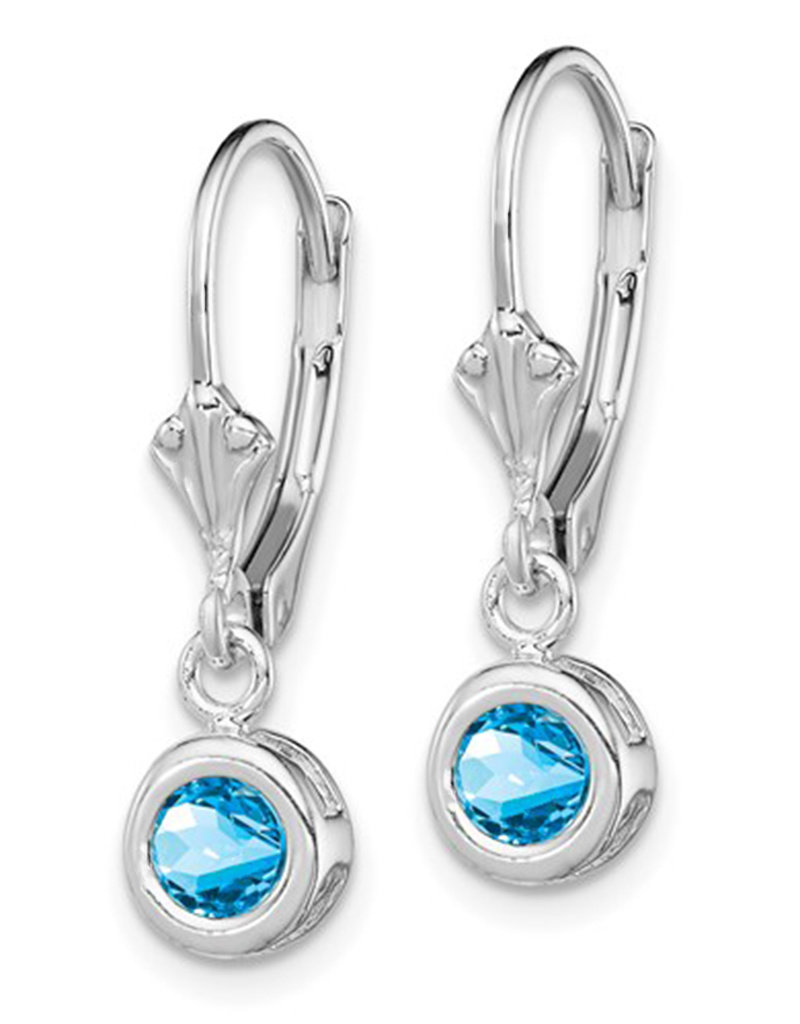 Sterling Silver 6mm Round Blue Topaz Leverback Earrings