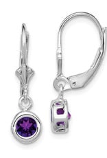 Sterling Silver 6mm Round Amethyst Leverback Earrings