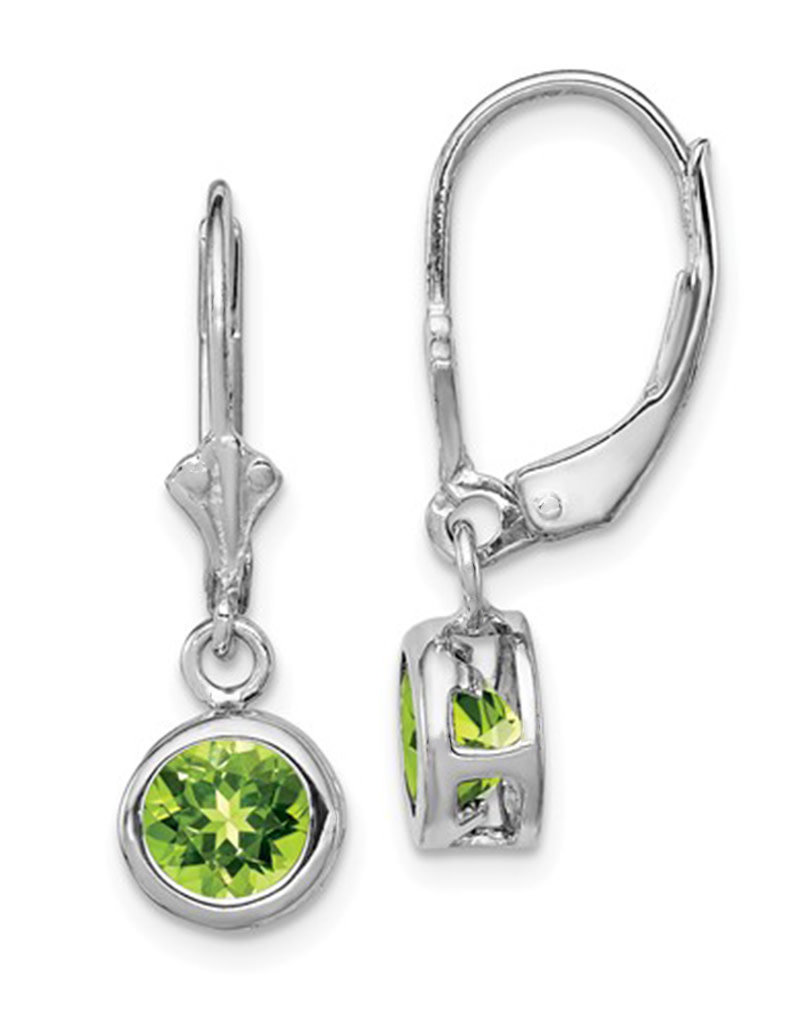 Sterling Silver 7mm Round Peridot Leverback Earrings