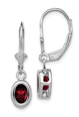 Sterling Silver 7x5mm Oval Garnet Leverback Earrings