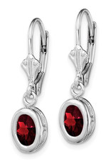 Sterling Silver 7x5mm Oval Garnet Leverback Earrings