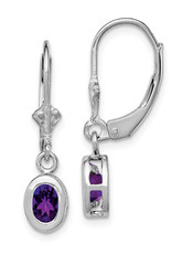 Sterling Silver 6x4mm Oval Amethyst Leverback Earrings