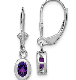 6x4mm Oval Amethyst Leverback Earrings