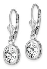 Sterling Silver 8x6mm Oval CZ Leverback Earrings