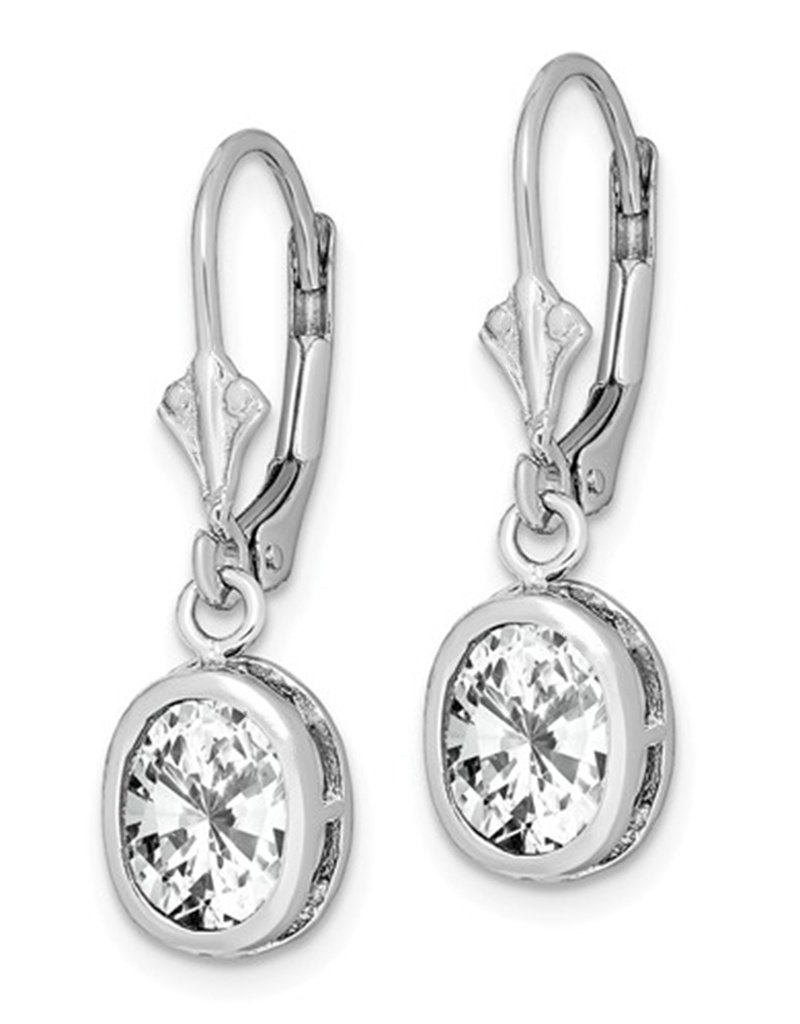 Sterling Silver 8x6mm Oval CZ Leverback Earrings