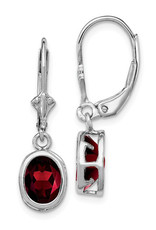 Sterling Silver 8x6mm Oval Garnet Leverback Earrings